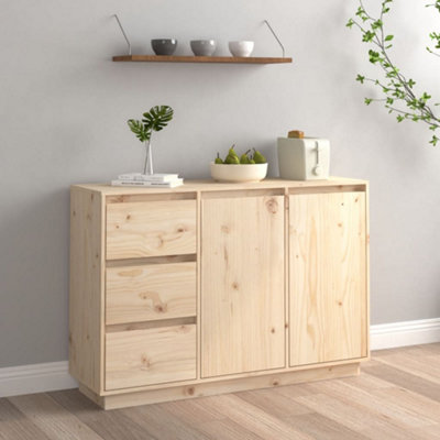 VidaXL Solid Pine Wood Sideboard - 2 Doors 3 Drawers - Brown - 75x111x34cm - Image 4