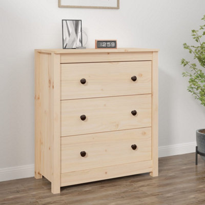 VIDAXL Solid Wood Pine 3 Drawer Sideboard Natural Wood Brown - Image 2