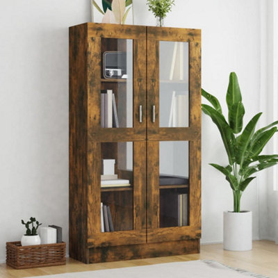 B&Q -  Vitrine Cabinet Smoked Oak 82.5X30.5X150 Cm Engineered Wood