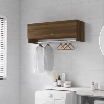 Single Flap Door Oak Wardrobe With Hanger Bar Brown Vidaxl - Image 4
