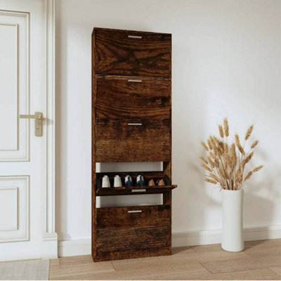 B&Q -  Shoe Cabinet Smoked Oak 59X17X169 Cm Engineered Wood