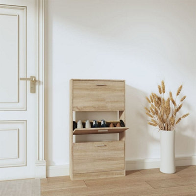 B&Q -  Shoe Cabinet Oak 59X17X108 Cm Engineered Wood