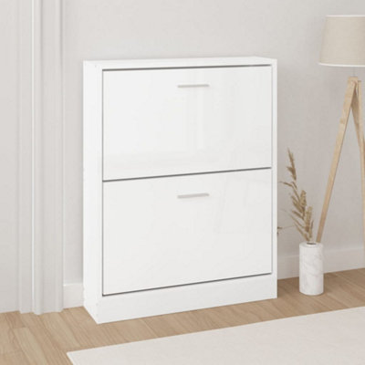 B&Q -  Shoe Cabinet High Gloss White 59X17X81 Cm Engineered Wood