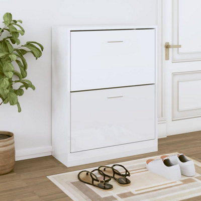 B&Q -  Shoe Cabinet High Gloss White 63X24X81 Cm Engineered Wood