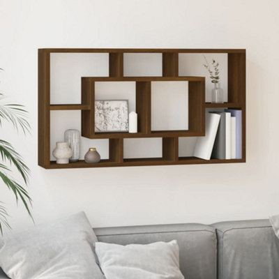 B&Q -  Wall Display Shelf 8 Compartments Brown Oak