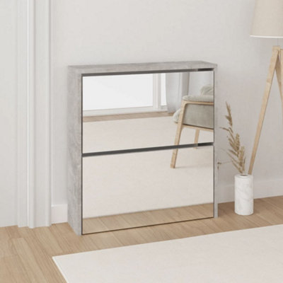 B&Q -  Shoe Cabinet With Mirror 2-Layer Concrete Grey 63X17X67 Cm
