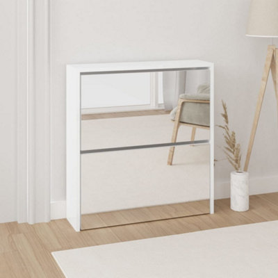 B&Q -  Shoe Cabinet With Mirror 2-Layer High Gloss White 63X17X67 Cm