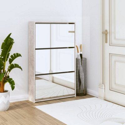 B&Q -  Shoe Cabinet With Mirror 3-Layer Concrete Grey 63X17X102.5 Cm