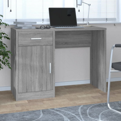 B&Q -  Desk With Drawer&cabinet Grey Sonoma 100X40X73 Cm Engineered Wood Desks