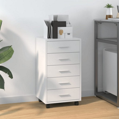 B&Q -  Drawer Cabinet With Castors High Gloss White Engineered Wood