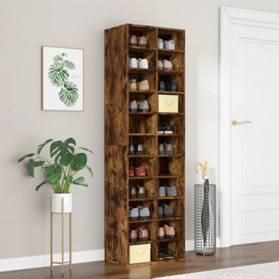 B&Q -  Shoe Cabinet Smoked Oak 54X34X183 Cm Engineered Wood Shoe Cabinets
