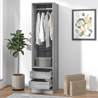 2 Drawer Single Open Shelf Sonoma Slim Wardrobe - Size: 200 X 50 X 50Cm - Wilko Grey Vidaxl - Image 4