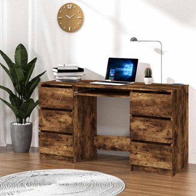 vidaXL - Writing Desk - 6 Drawer - Smoked Oak - Computer Desk - Image 3