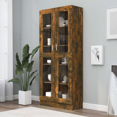 B&Q -  Vitrine Cabinet Smoked Oak 82.5X30.5X185 Cm Engineered Wood