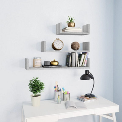B&Q -  Wall Display Shelves 3 Pcs Grey Sonoma Engineered Wood
