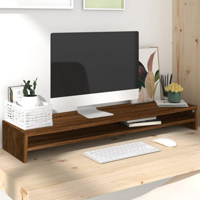 B&Q -  Monitor Stand Brown Oak 100X24X13 Cm Engineered Wood Monitor Stands