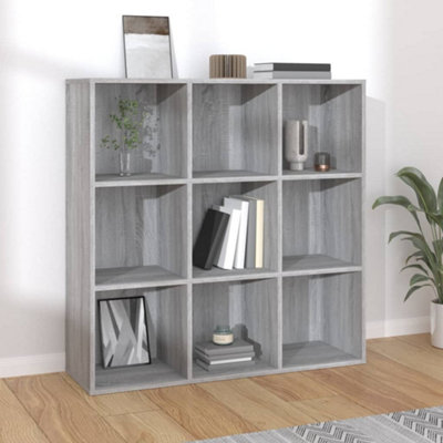 VIDAXL 9 Shelf Bookcase - Grey - Wood - 98 x 98 x 30cm - Image 4