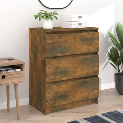 vidaXL Oak Sideboard - 3 Drawer - Smoked Oak - 76 x 60 x 35cm - Brown - Image 4
