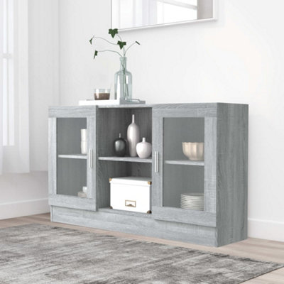 VIDAXL Floor Cabinet - 2 Glass Doors - 6 Shelves - Grey Sonoma Wood - Image 3