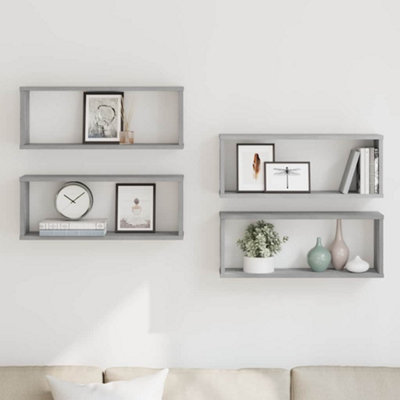 B&Q -  Wall Cube Shelves 4 Pcs Grey Sonoma 60X15X23 Cm Engineered Wood