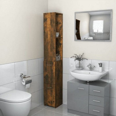 B&Q -  Bathroom Cabinet Smoked Oak 25X26.5X170 Cm Engineered Wood