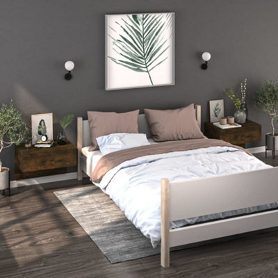 B&Q -  Wall-Mounted Bedside Cabinets 2 Pcs Smoked Oak