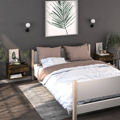 B&Q -  Wall-Mounted Bedside Cabinets 2 Pcs Smoked Oak