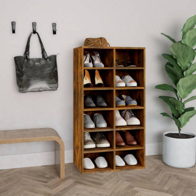 Vidaxl Shoe Rack Smoked Oak 54X34X100.5 Cm Engineered Wood from B&Q