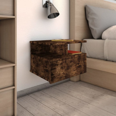 Vidaxl Floating Nightstand Smoked Oak 40X31x27 Cm Engineered Wood B&Q