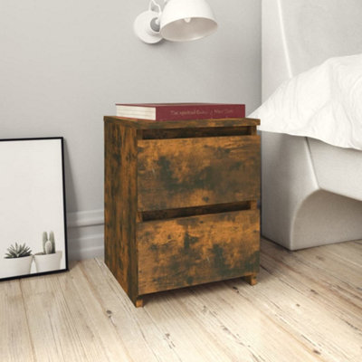 B&Q -  Bedside Cabinets 2 Pcs Smoked Oak 30X30X40 Cm Engineered Wood