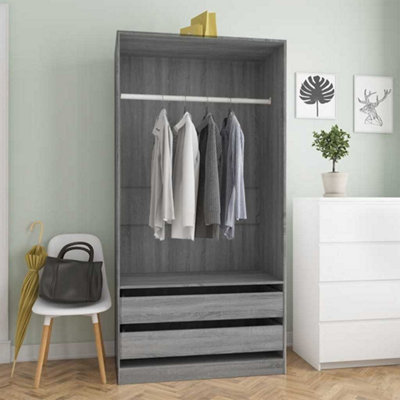 Vidaxl Wardrobe Grey Sonoma 100X50X200 Cm Engineered Wood Wardrobes from B&Q