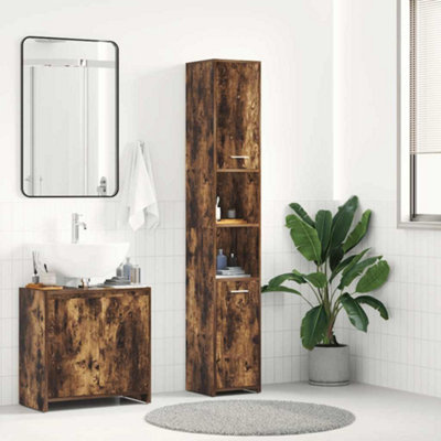 B&Q -  Bathroom Cabinet Smoked Oak 30X30X183.5 Cm Engineered Wood