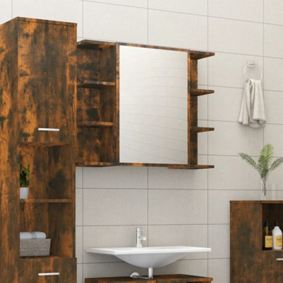 Vidaxl Bathroom Mirror Cabinet Smoked Oak 80X20.5x64 Cm Engineered Wood