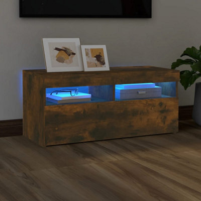Vidaxl Tv Cabinet With Led Lights Smoked Oak 90X35X40 Cm