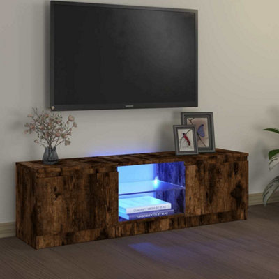 Vidaxl Tv Cabinet With Led Lights Smoked Oak 120X30x35.5 Cm
