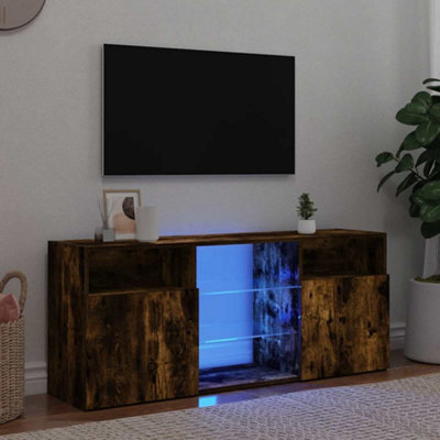 Vidaxl Tv Cabinet With Led Lights Smoked Oak 120X30x50 Cm Tv Cabinets