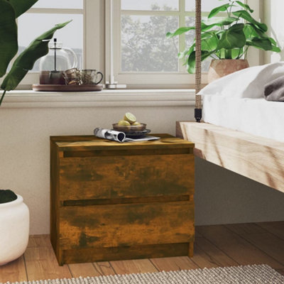 Vidaxl Bed Cabinets 2 Pcs Smoked Oak 50X39x43.5 Cm Engineered Wood