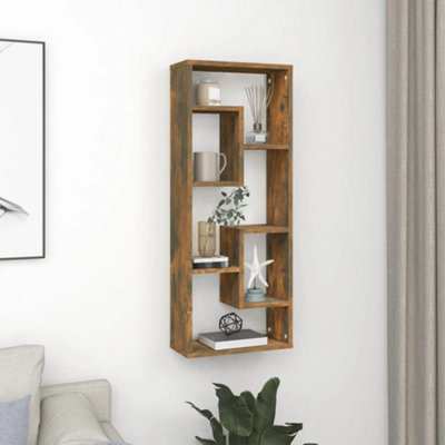 B&Q -  Wall Shelf Smoked Oak 36X16X90 Cm Engineered Wood