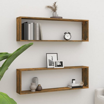 B&Q -  Wall Cube Shelves 2 Pcs Smoked Oak 100X15X30 Cm Engineered Wood