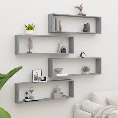 Vidaxl Wall Cube Shelves 4 Pcs Grey Sonoma 100X15X30 Cm Engineered Wood from B&Q