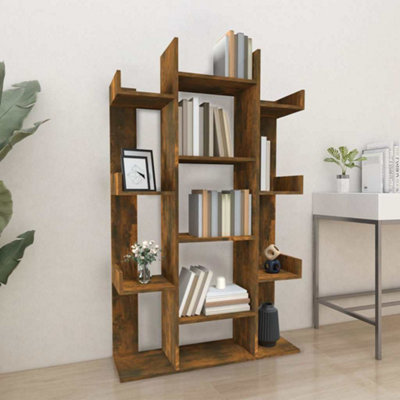 B&Q -  Book Cabinet Smoked Oak 86X25.5X140 Cm Engineered Wood Book Cabinets