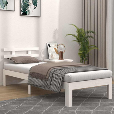 VidaXL Bed Frame White Solid Wood 90x200 cm - Image 3