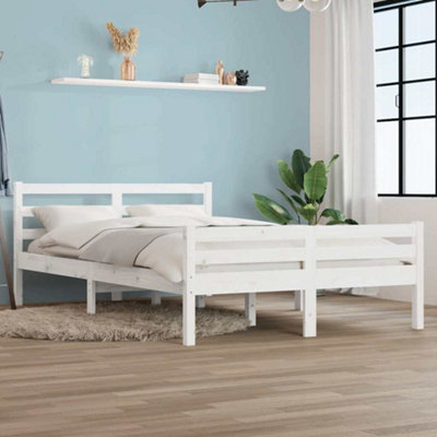 B&Q -  Bed Frame Without Mattress White Solid Wood 140X200 Cm