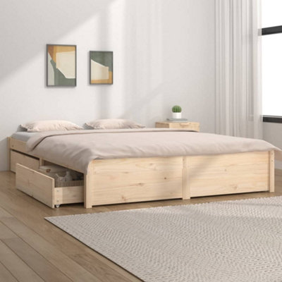 Vidaxl Grain Bed Frame Without Mattress With Drawers King 5Ft