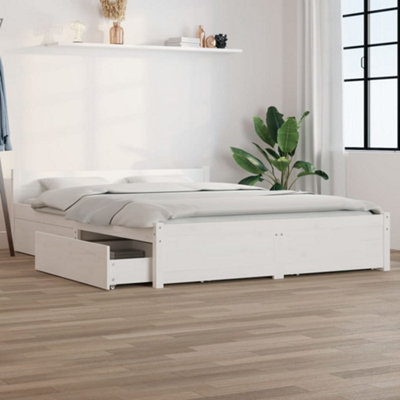 Vidaxl Bed Frame Without Mattress With Drawers White King Size from B&Q