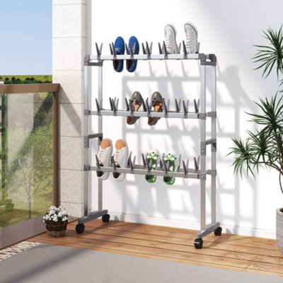 B&Q -  Shoe Rack With Wheels Silver 66X27X100 Cm
