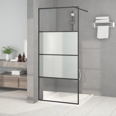 Vidaxl Walk-In Shower Wall Black 90X195 Cm Half Frosted Esg Glass from B&Q