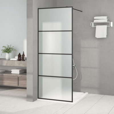 Vidaxl Walk-In Shower Wall Black 80X195 Cm Frosted Esg Glass