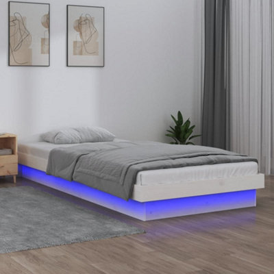Vidaxl (White, 90 X 190 Cm) Led Bed Frame Mattress Foundation Bedstead Platform Bed Base Solid Wood - Image 3