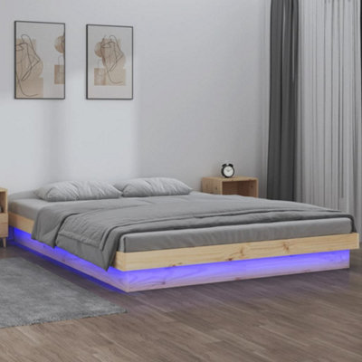 Vidaxl Led Bed Frame Without Mattress Small Double Solid Wood Grain/Dark/Light